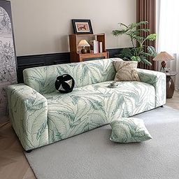 HOKIPO 200gsm Dual Tone Knitting Jacquard Sofa Cover 3 Seater Fully Covered, Creamish Pale Green (AR-6034-CRM)-7
