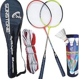 SUNSTONE Badminton Rackets Multi Colour with 6 Feather Shuttle Cocks 1 Badminton NET Full Cover-image-58
