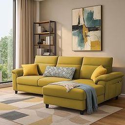 GRAPEWOOD Nelson RHS 4 Seater L Shape Sofa for Living Room (Yellow Fabric) Premium Fabric Sofa Set-image-84