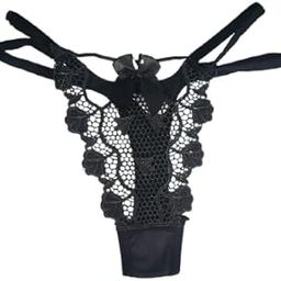 Free Size Floral Lace Thong Panty, Bow Detail, Black, Double Side String for Sensual Look-image-85