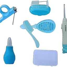 Baby Grooming Kit – 7-Piece Infant Care Set with Hairbrush, Comb, Nail Clippers, Nasal Aspirator, Finger Toothbrush, Ear Cleaner & Storage Case – Newborn Hygiene Essentials for Boys & Girls(Blue)-image-63
