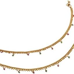 Primectrla Fab Traditional Simple gold plated Single Leg Chain Golden Anklets Ghungroo payal combo for girls women ladies bridal pajeb Payjeb Painjan Pattilu (PAYAL 10, FREE SIZE)-image-56