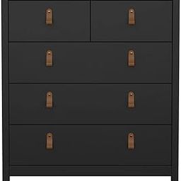 WOOD WHEEL Modern 5-Drawer Dresser for Bedroom – Tall Storage Chest Organizer Cabinet with Faux Leather Handles, White & Black Color Options (Black)-12