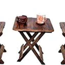 AB CRAFT Rustic Wooden Folding Bistro Set, 3-Piece Outdoor Furniture with Table and 2 Chairs, Dark Brown-9