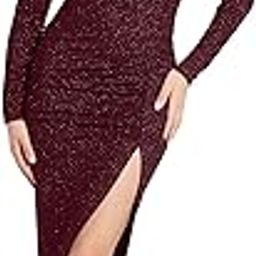 V-Neck Long Sleeve Lurex Gliter Solid Front Slit Front Ruched Seam Bodycon Above Knee Length Women Dress-image-56