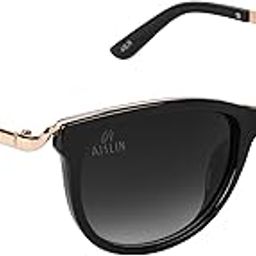UV Protected Wayfarer/Oval Sunglasses for Women - (Grey Lens | Black-Gold Frame | Medium Size | AS1002)-image-93