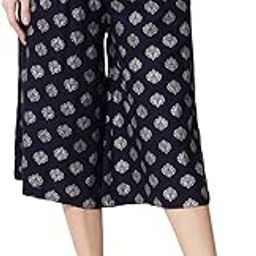 Women Rayon Navy & White Border Printed Culottes-image-15