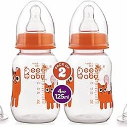 BeeBaby Easy Start Slim Neck Baby Feeding Bottle with 4 Anti-Colic Gentle Touch Silicone Nipples for New Born, Infant, Toddler, Babies, 100% BPA Free, 4 Months + (125 ML, Orange, Pack of 2)-picture-27