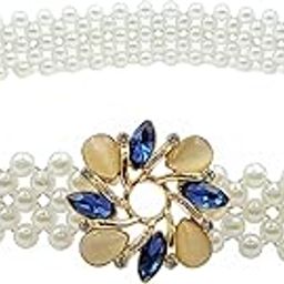 Rhinestone Elastic Saree Belt for Women Flower Design Stretchy Slim Waistband Belly Chain Kamarband for Ladies Saree - Free Size (LD7604_White)-image-25