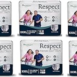 Respect Unisex Adult Diaper Pants Style with Wetness Indicator, ADL and Barrier Cuffs for Extra Comfort | 10-12 Hour Leakage Protection (XXXL – Pack of 6 (60 Count) 45-72 Inches)-image-13