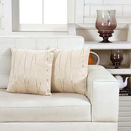 Amazon Brand - Umi Gold Leather Striped Pack of 2 Throw Pillow Covers Velvet Decorative Cushion Covers Cases for Sofa Bedroom Livingroom Car 16 x 16 inch in Beige Color-image-12