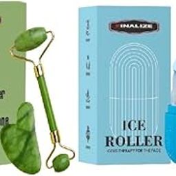 Finalize Facial Massager Jade Roller & Gua Sha Tool 100% Natural Himalayan Stone for Face Neck Healing Skin Wrinkles & Face Eye Neck Foot Manual Massage For Women (STONE + NEW BLUE)-image-74