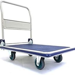 BIGAPPLE 150kg Capacity Metal Foldable Platform Trolley for Heavy Weight/Material Handling Goods Trolley for Home, Office, Warehouse & Industries - 48cm x 72cm (4" Wheel/Blue) - PACK of 1-14