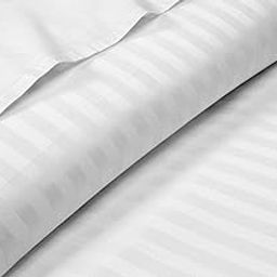 Bedsheet Set - 100% Egyptian Cotton 7 Piece Set - 400 Thread Count Sateen - 1 Flat Sheet, 1 Fitted Sheet 12" DEEP Pocket, 1 Zipper Duvet/Rajai Cover & 4 Pillow Covers - White Stripe,King Size.-image-13