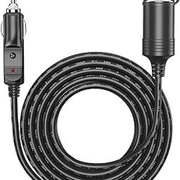 Homenique Car Cigarette Lighter Socket, 12/24V Car Charger Extension with 15A Fuse & LED Indicator, 16.4ft/5m Heavy-Duty Cord for Vehicle Devices, Tire Inflator, Vacuum Cleaner-10