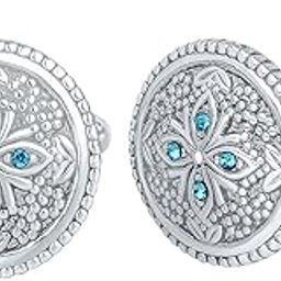 Solitaire Blue Crystal Silver Plated Floral Cufflink for Mens and Boys (CL1100542RBlu)-image-24