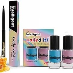 Tuco Kids Water Based Nail paint (10mlx2-Blue, Pink) and Kajal With Castor Oil & Almond | Safe for Kids and Baby | For Ages 2-5, 5-10, 10-15 | (Pack of 3)-42