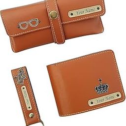 Customized Men's Leather Wallet with Key Chain and Sunglasses Cover, Gifts, Personalized Gifts, Personalized Accessories, Wallets & Covers (TAN)-image-91