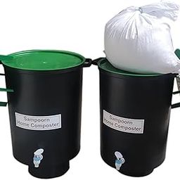 SAMPOORN HOME COMPOSTER- A PRODUCT OF SAMPOORN ZERO WASTE PRIVATE LIMITED is an Aerobic Composting Kit (35L x 2 Composters with Green Lids and Accessories) Made of Weather Resistant Plastic(PPCP)-21