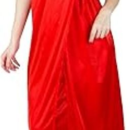 Women's Satin Plain/Solid Nightwear Set Pack of 4 (Red)-16