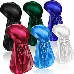 6 Pcs Silky Durag Headwraps Dorag for Men Women Waves, Durags Pack with Long Tail and Wide Straps, 6 Colors-image-83