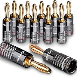 Dhivis Banana Plugs, 12 Pcs, Premium 24k Gold Plated, 4mm Black Banana/Speaker Plugs, Dual Screw Lock Speaker Connector for Amplifier, AVR, Speakers. (12 Pcs Pack) (BANANA-12)-image-65