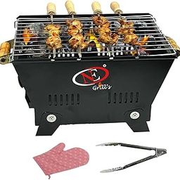 NE GRILLS Charcoal BBQ Grill Set for Home – Foldable Grill Stand with Skewers, SS Grill & Tong – Portable Barbecue Cooker for Balcony, Camping & Outdoor Cooking (Made in India)-9
