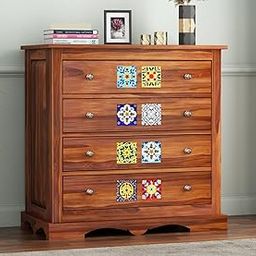 Craftswood Solid Sheesham Wood Handcrafted Chest of Drawers | 4 Drawer Sideboard Cabinet for Storage | Tile Design | Preassembled Bedroom & Kitchen Furniture | Honey Finish-32