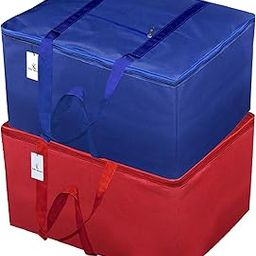 Kuber Industries Exclusive 2 Pieces Rexine Jumbo Attachi Bag Travel Handbag Storage Carrying Bag, Blanket Cover,Duffle,Travel Multi-Purpose Bag (Red & Blue)-image-36
