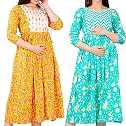 Women's Cotton Printed Anarkali Maternity Feeding Gown Kurti-image-31