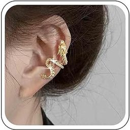 Vintage Crystal Dragon Ear Cuff Earrings Rhinestone Dragon Cuff Earrings Gold Cz Dragon Ear Climber Earrings Retro Dragon Ear Cartilage Cuff Earrings for Women-image-66