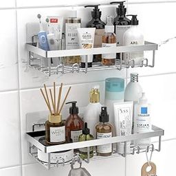 Home Elem 2-Piece Stainless Steel Dual Mount Self Adhesive & Drill - Bathroom Organiser - Washroom Storage Organizer & Bathroom Shelf for Wall - Space-Saving Kitchen Shelf Solution-image-90