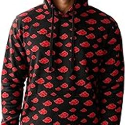 Akatsuki Unisex Black Pullover Hoodie with Red Cloud Pattern Print, Drawstring Hood 350 GSM-image-39