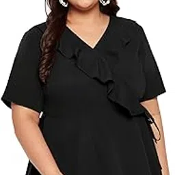 wild u Women Plus Size Ruffle Wrap Peplum Western Stylish Latest Trendy Top (Black, Size: 3XL-8XL)-picture-2
