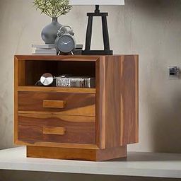 Modern Wooden Bedside Table – 2 Drawers with Open Shelf, Walnut Finish Nightstand, Compact Storage Cabinet for Bedroom or Living Room-image-58