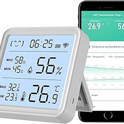 Smart WiFi Temperature Humidity Sensor, Wireless Thermometer Hygrometer, Built-in Clock and Time Display,Smart Temperature Humidity Monitor withTuya App,Compatible with Alexa,Google Home,Siri (Square)-51