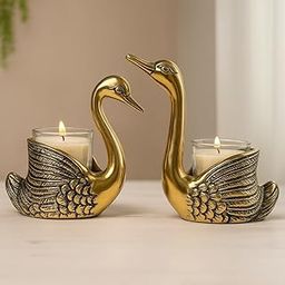 LABHCART Metal Pair of Swans for Good Luck and Love | Candle Holder for Home| Showpiece for Gifting Anniversary Valentine's Day Candles Plants Etc Set of 2 pieaces-picture-22