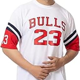 Men's Oversized Bulls 23 Printed T-Shirt | Drop Shoulder Popcorn Cotton Gymwear Tee-image-43