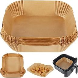 ZELKEY 100 PCS Air Fryer Paper Sheets, Disposable Paper Liner for Microwave, Oil-Proof Air Fryer Parchment Paper for Frying, Baking, Cooking, Roasting and Microwave (Square 8 INCH)-24