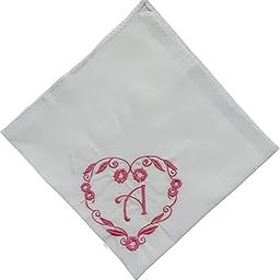 Elegantly Embroidered Heart with Letter-"A" Cotton Hand Kerchief Pack of 1 (White)-image-94