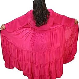 Hot Pink Georgette Kaftan Dress for Women | Long Flowy Open Front Kimono Cardigan | Stylish Beach Cover Up with Tiered Ruffle Design | Lightweight Casual Floor Length Shrug-17