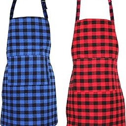 GLUN Waterproof Unisex Kitchen Checkered Design Apron with 2 Roomy Size Front Centre Pocket and Adjustable Neck Strap (Pack Of 2)-image-45