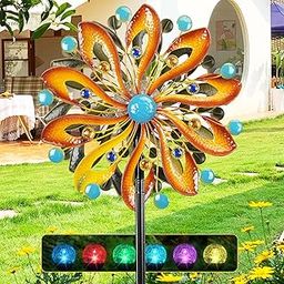 MLKNK Wind Spinners for Yard and Garden - Wind Sculptures & Spinners 75 in Garden Kinetic Art with Solar Powered Multi-Color Glass Ball Light - Gradient Brown-image-62