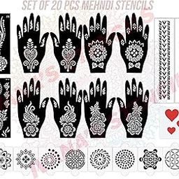 Ivana's Set of 20 Pcs Combo Pack, Reusable Mehandi Design Sticker Stencils For Both Hand | Henna Tattoo | Quick And Easy To Use, For Girls, Women, Kids & Teen, D-2261-picture-28