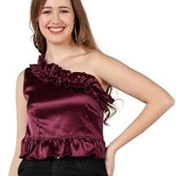 WINE ONE SHOULDER RUFFLED CROP TOP-picture-49