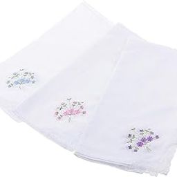 Pack of 12 Retro Flower Embroidery Cotton Handkerchiefs Soft White Hanky for Women|Clothing Shoes & Accessories | Handkerchiefs-image-59
