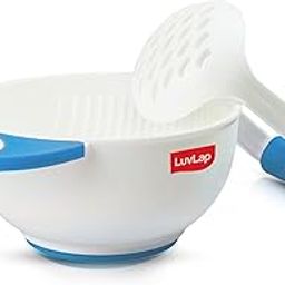 LuvLap Baby Food Grinding Cum Feeding Bowl, Portable Baby Food Masher & Serving Bowl for Baby weaning Food Preparation (Pack of 1 Set,White & Blue)-27