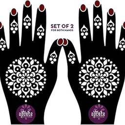 Apcute Henna Design Sticker Set of - 2 Piece | Mehndi Design Stencil for Hands | Mehandi Tattoo for Women and Girls | Design No - APCUTE-S-HB-142-12