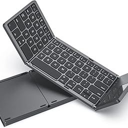Foldable Bluetooth Keyboard with Touchpad Portable Wireless Keyboard,Rechargeable Full Size Ultra Slim Pocket Folding Keyboard for Android Windows iOS Tablet & Laptop-Gray-5