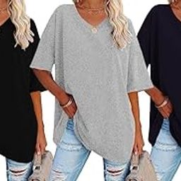 Women's Cotton V Neck Short Sleeve Loose Fit Plus Size Maternity Tops UB0018-image-61